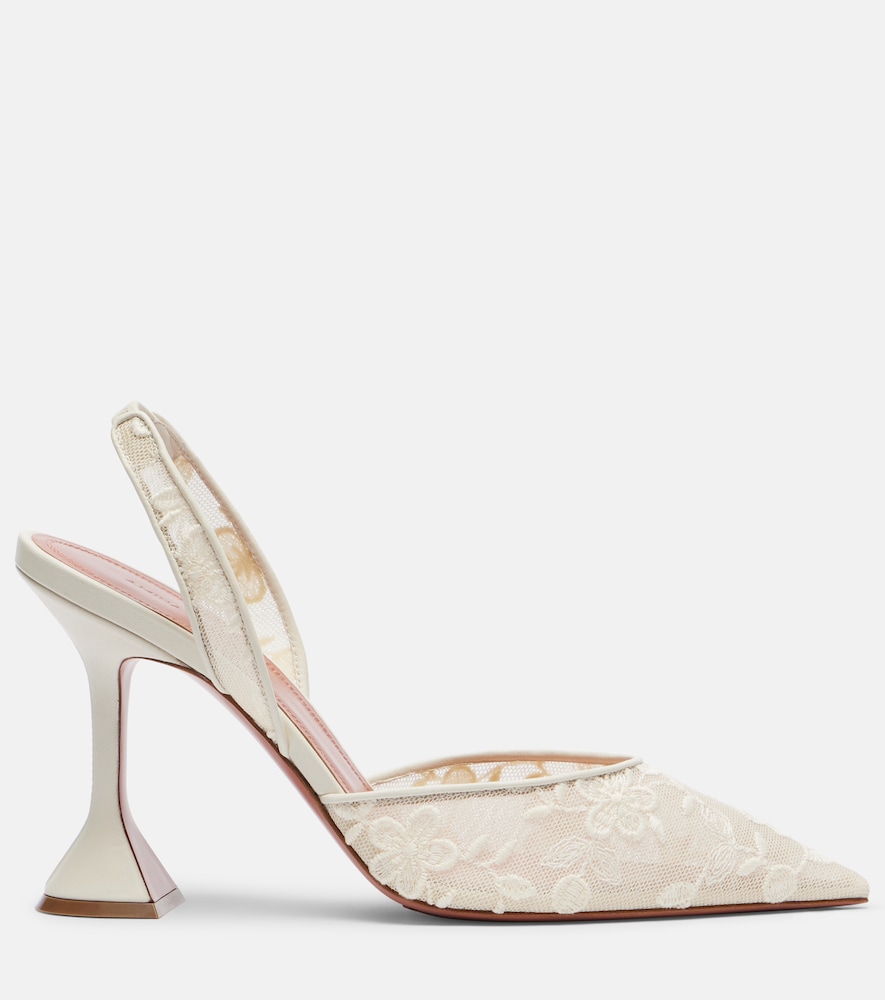  Amina Muaddi Amina Muaddi Holli Leather-trimmed Lace Slingback Pumps 