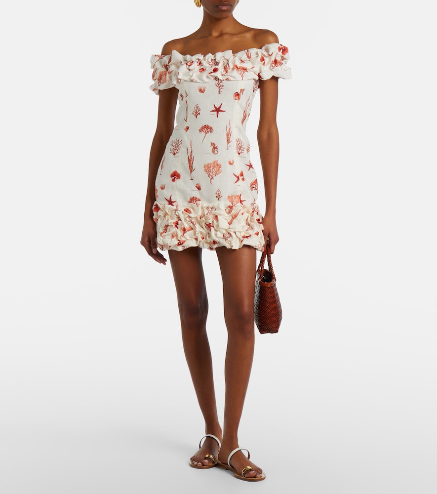 Agua by Agua Bendita Jardin printed off-shoulder linen minidress