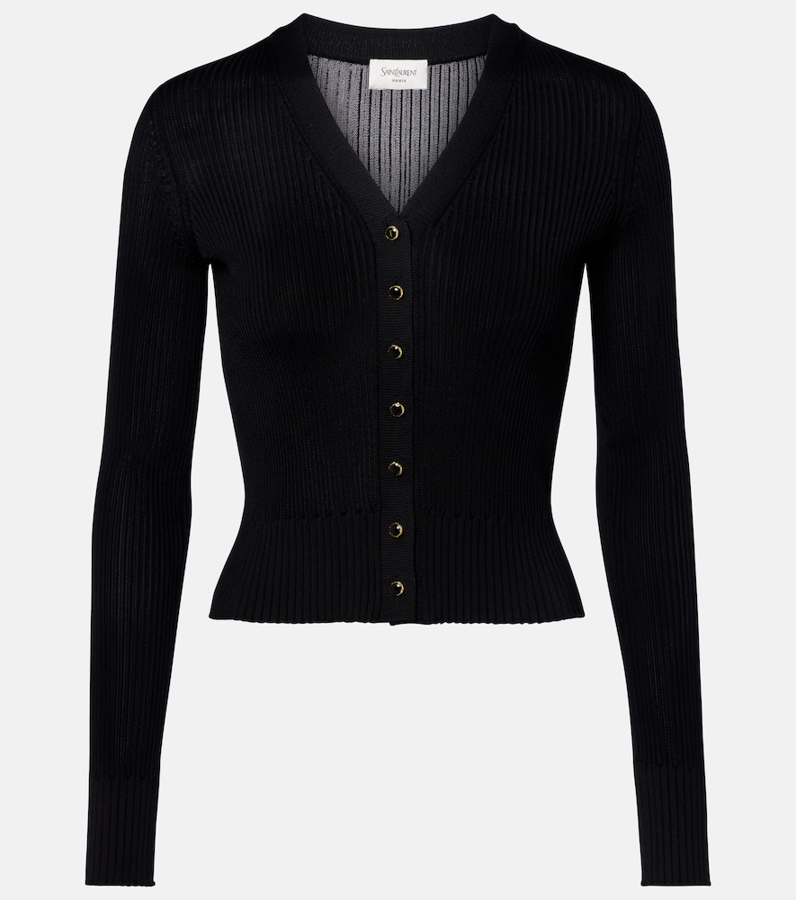 Cardigan in lana, cashmere e seta a coste