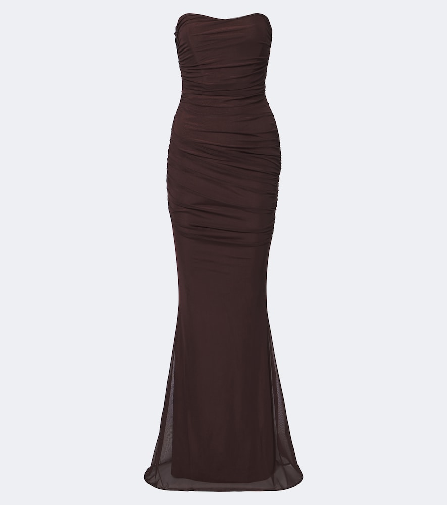 Retroféte Retrofête Isadore Draped Strapless Mesh Dress In Brown