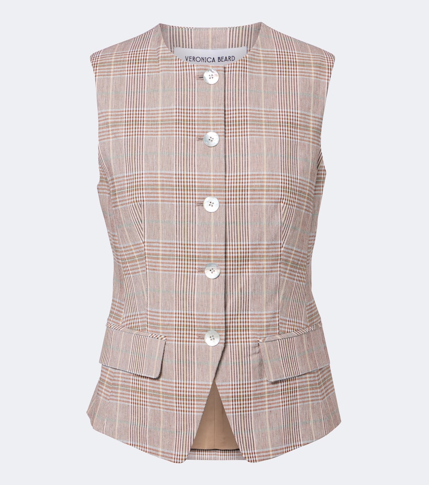 Veronica Beard Lois Plaid Cotton And Linen-blend Vest In Brown
