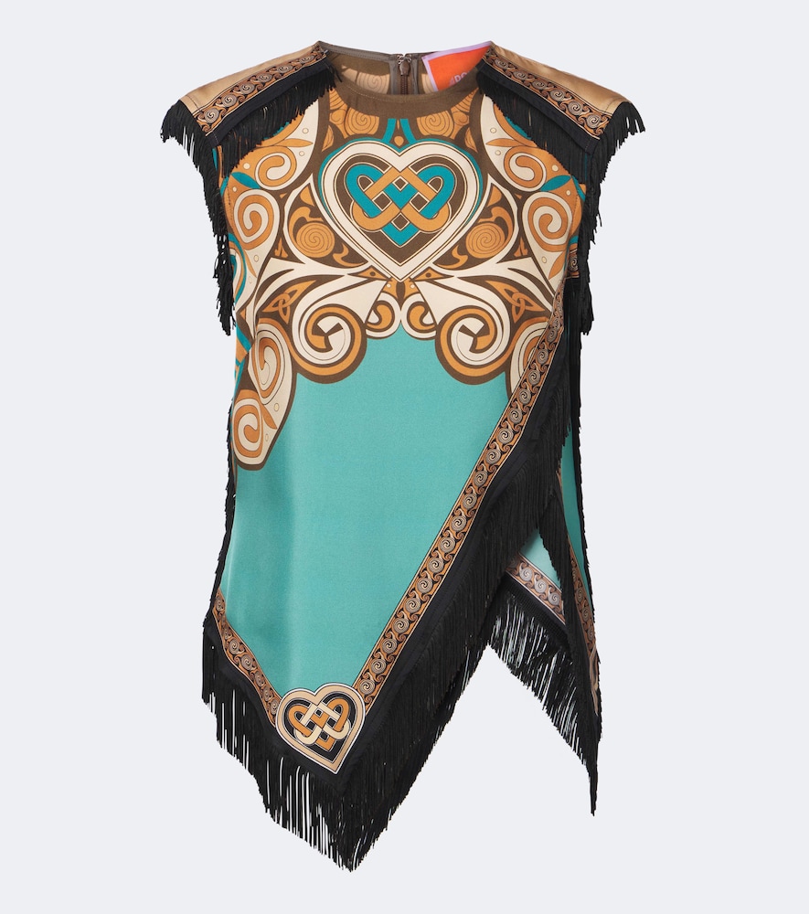 Scarf Printed Fringed Top