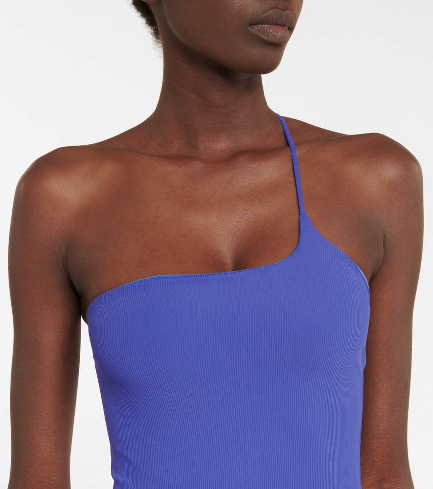 Attico Ribbed Cross Tie One Piece Swimsuit In Sapphire Blue