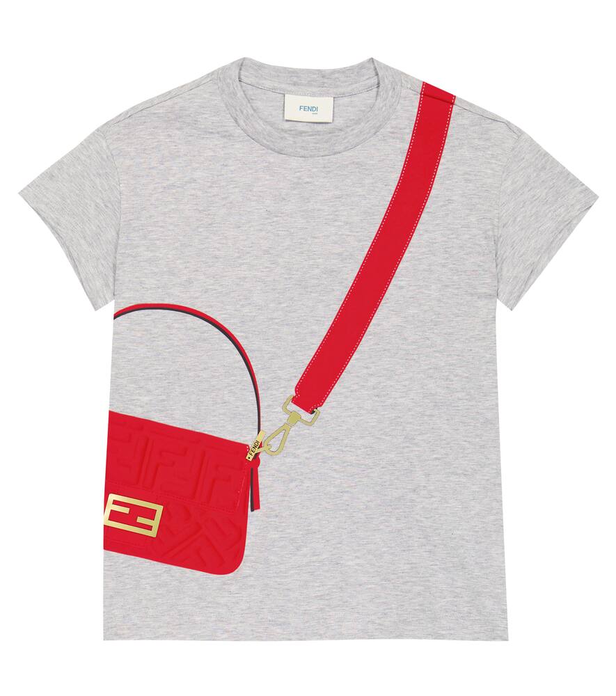 Fendi Kids' Printed Cotton T-shirt In Grey