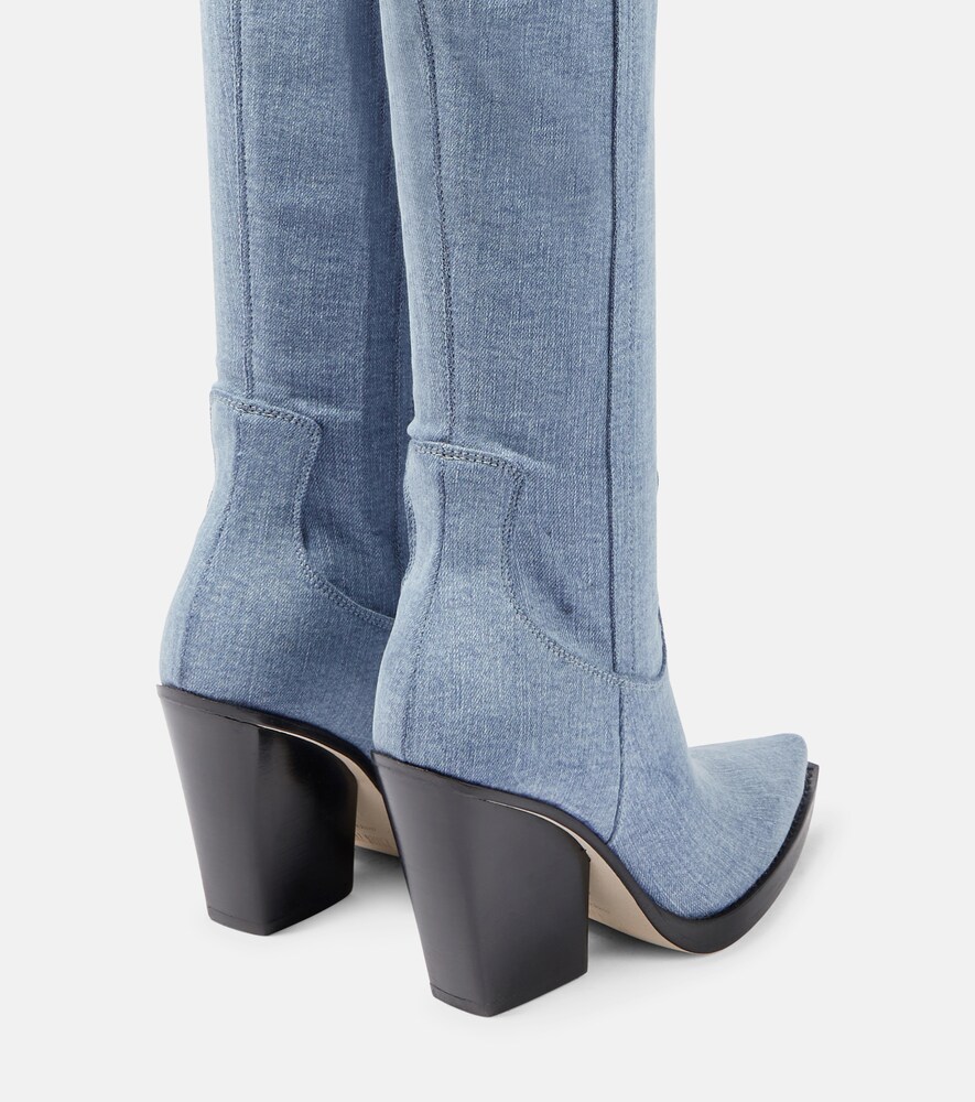 Paris Texas Denim Over-the-knee Cowboy Boots In Medium Wash | ModeSens