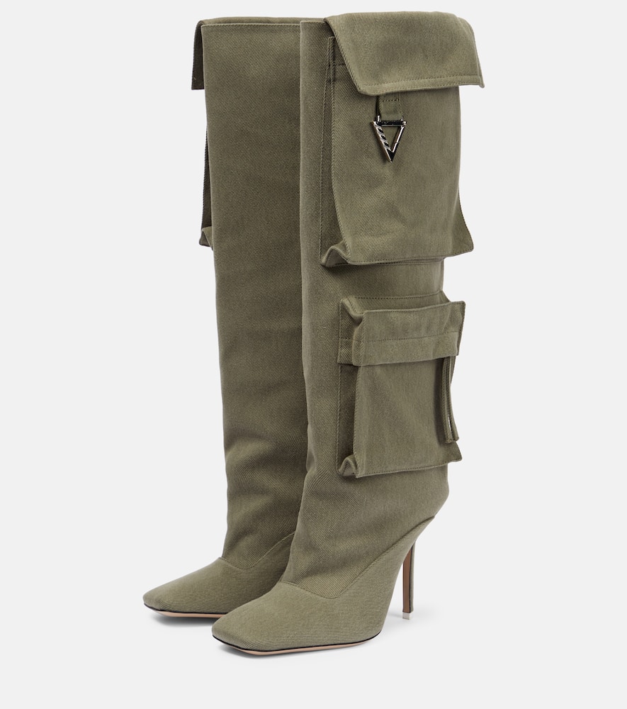 Shop Attico Sienna Canvas Knee-high Boots In Military Green