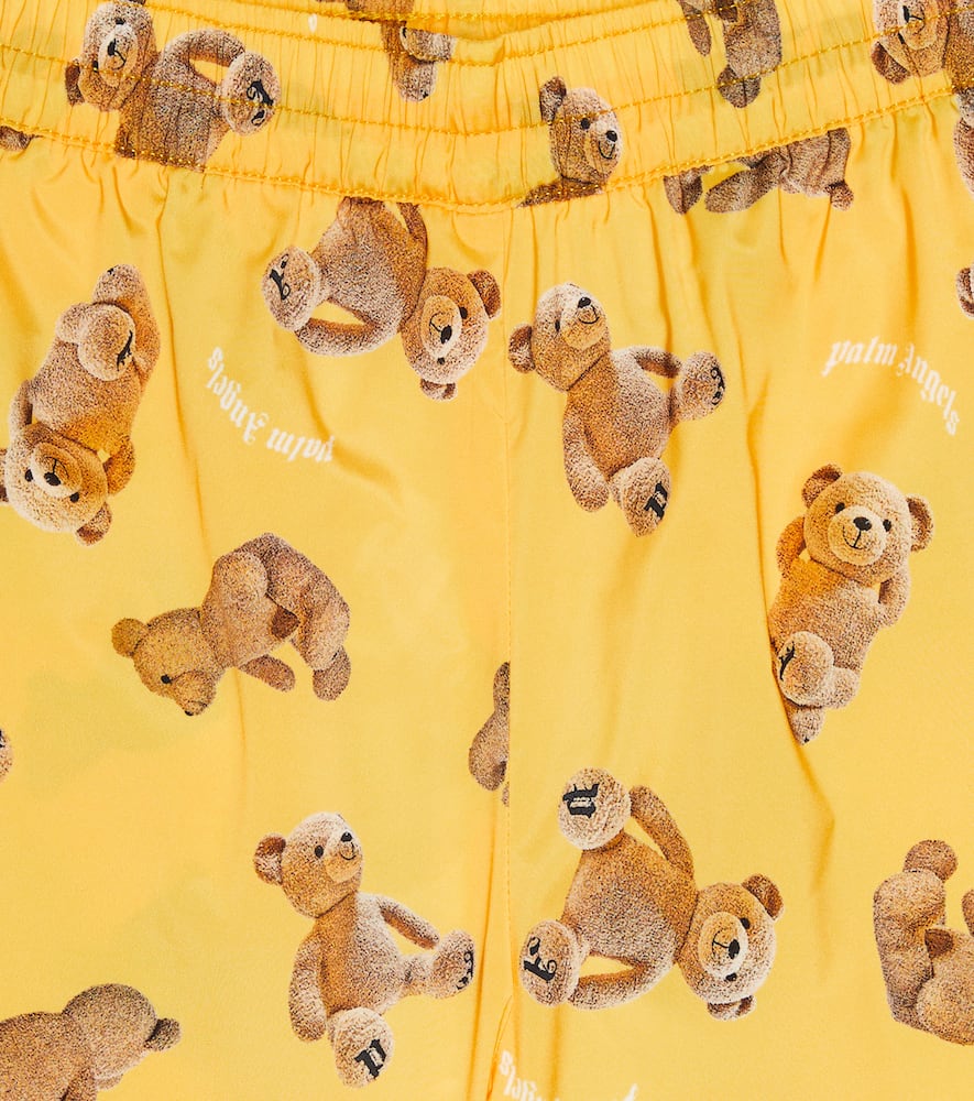 Palm Angels Kids Bear-print Shell Swim Shorts In Yellow Brown