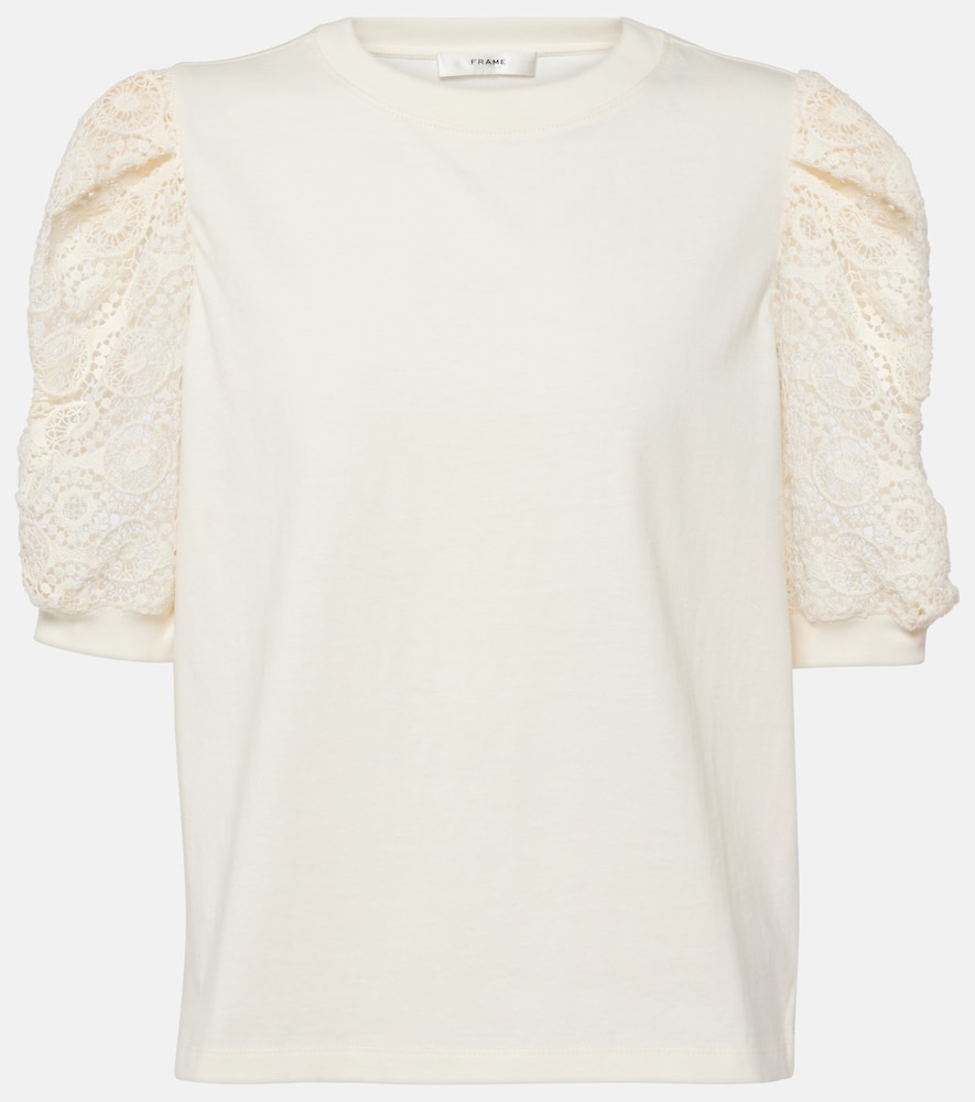 Frame Women's Neutrals Frankie Lace-Trimmed Cotton Jersey Top UK Size 14 - Mytheresa