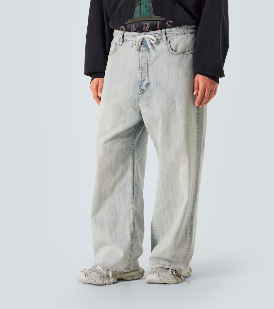 Balenciaga Mid-rise Cotton Twill Wide-leg Pants In Blue