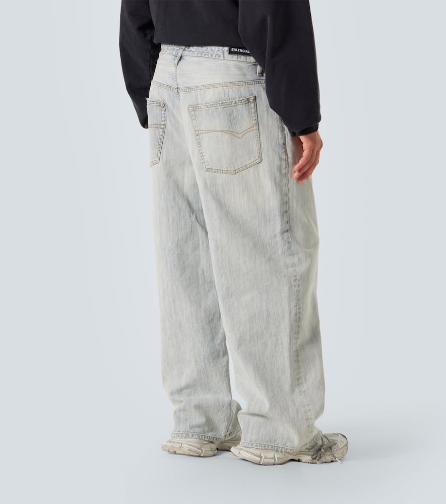 Balenciaga Mid-rise Cotton Twill Wide-leg Pants In Blue