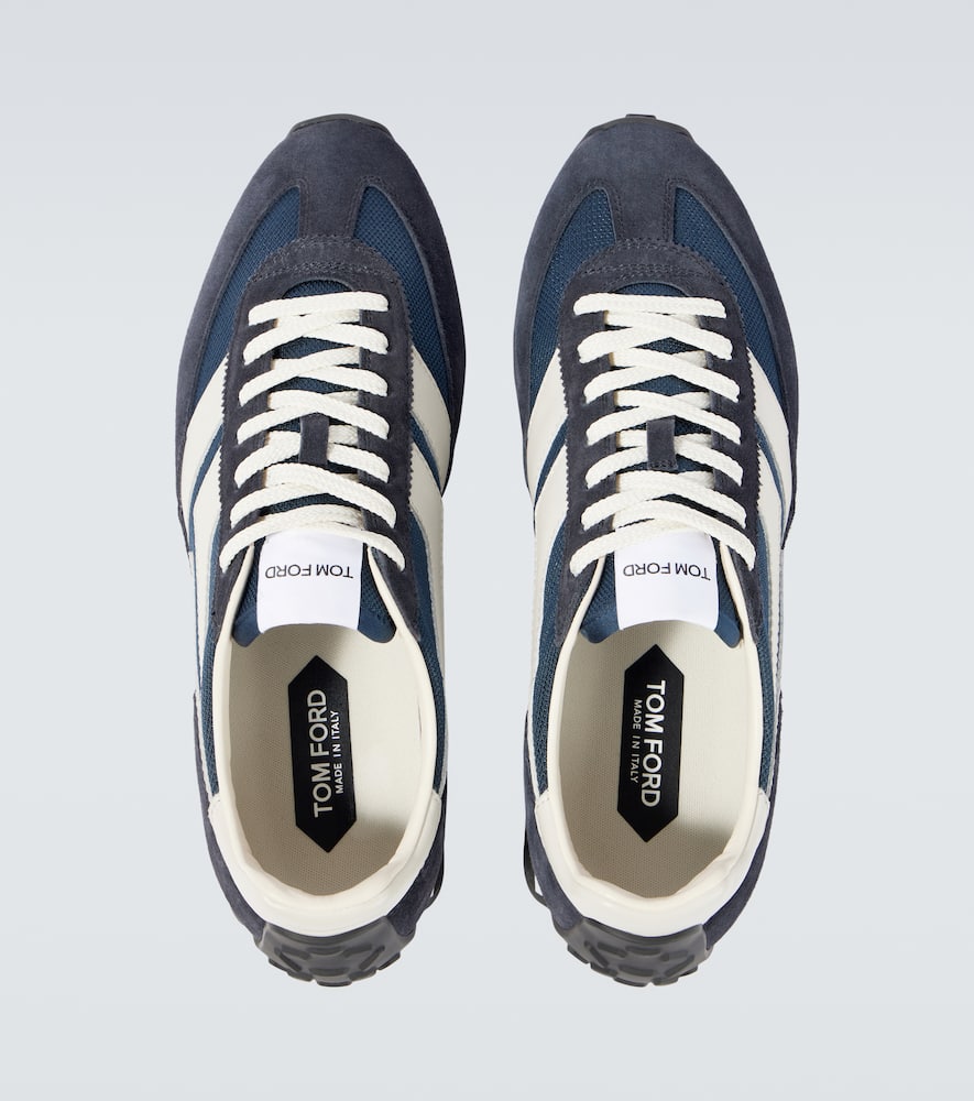 Shop Tom Ford Mick Suede-trimmed Sneakers In Blue