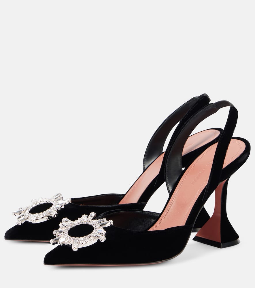 Shop Amina Muaddi Begum 95 Embellished Velvet Slingback Pumps In Black