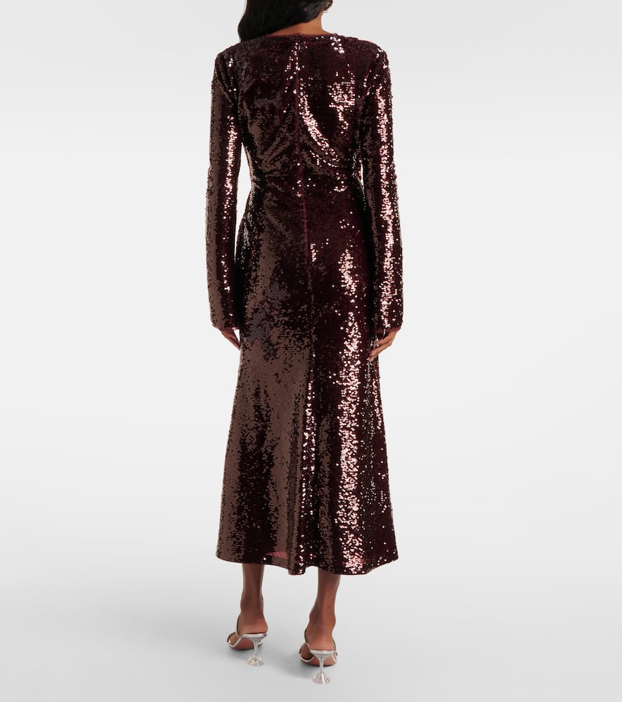 Self-portrait Sequined Cutout Midi Dress In Brown