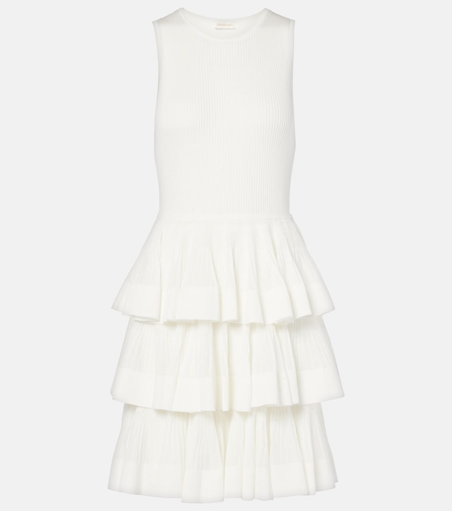 Zimmermann Women's White Crush Ruffled Tiered Knitted Minidress UK Size 14 - Mytheresa