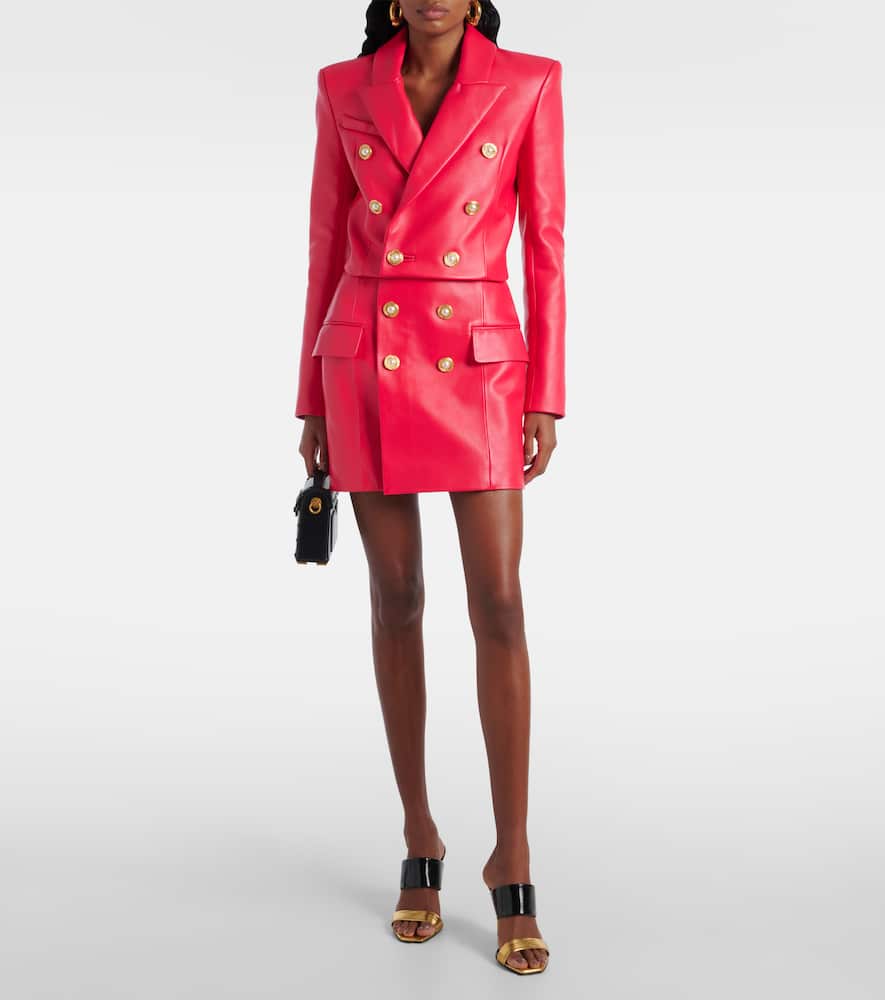 Balmain 4-button Leather Mini Skirt In Pink