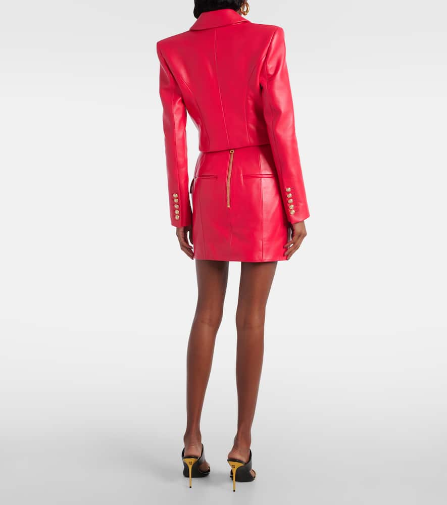 Balmain 4-button Leather Mini Skirt In Pink