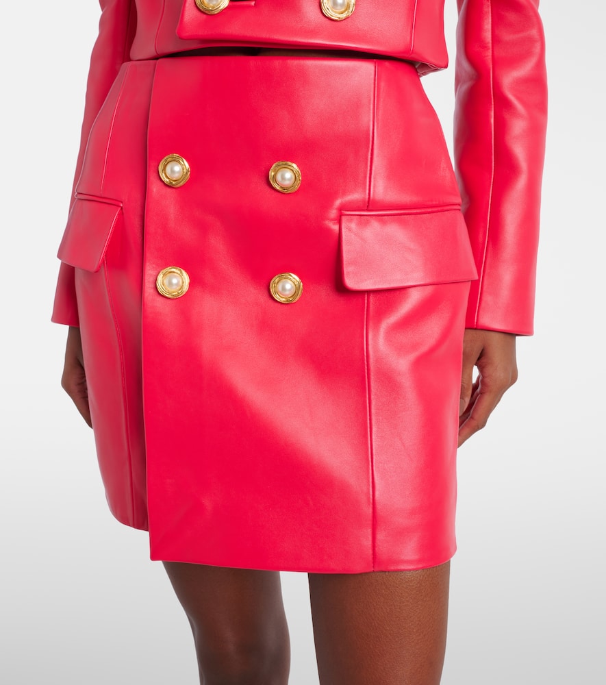 Balmain 4-button Leather Mini Skirt In Pink