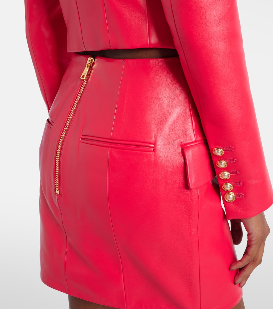 Balmain 4-button Leather Mini Skirt In Pink