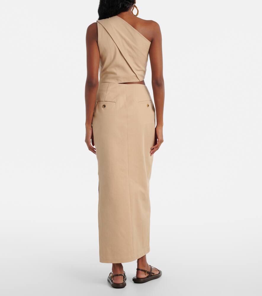 Shop Max Mara Cutout Cotton-blend Twill Maxi Dress In Beige