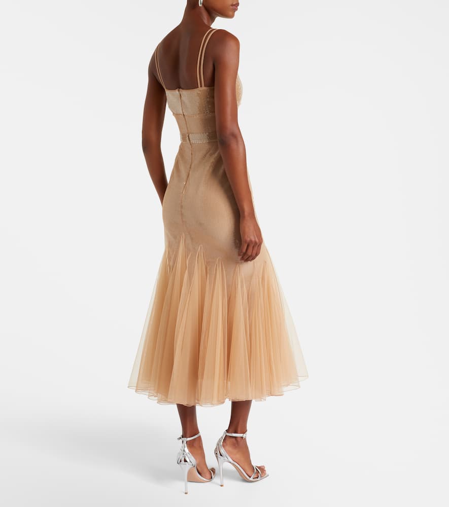 David Koma Womens Beige Sequin Ruffled Woven Midi Dress In Nude