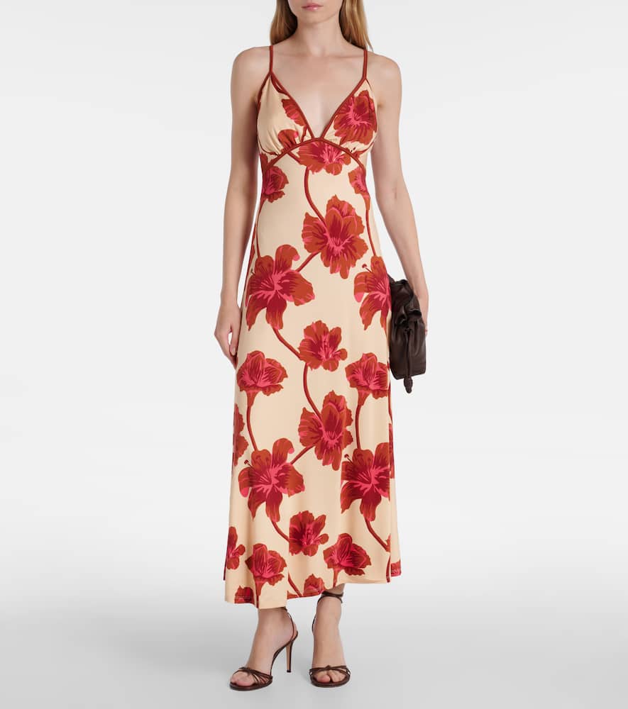 Johanna Ortiz Sendero De Astromelias Floral-print Satin Maxi Dress In Red