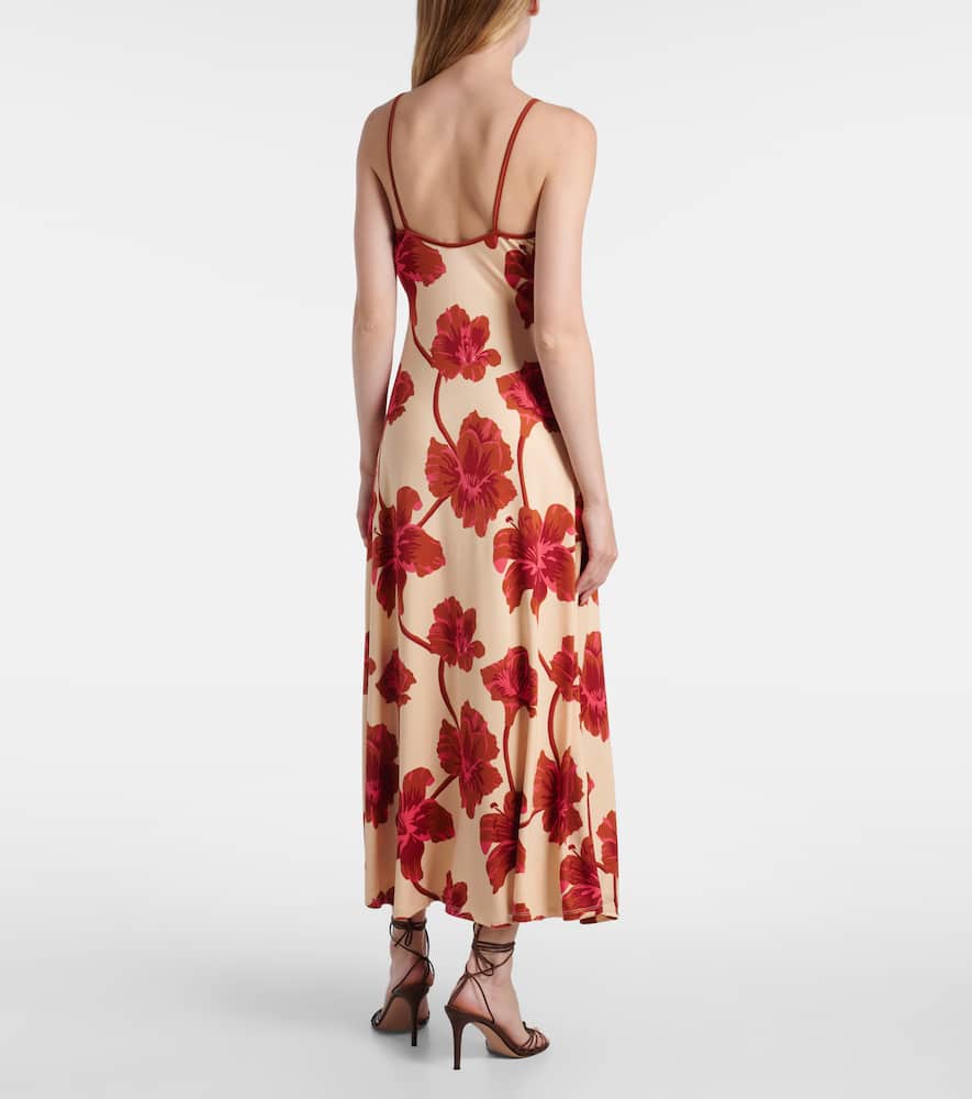 Johanna Ortiz Sendero De Astromelias Floral-print Satin Maxi Dress In Red