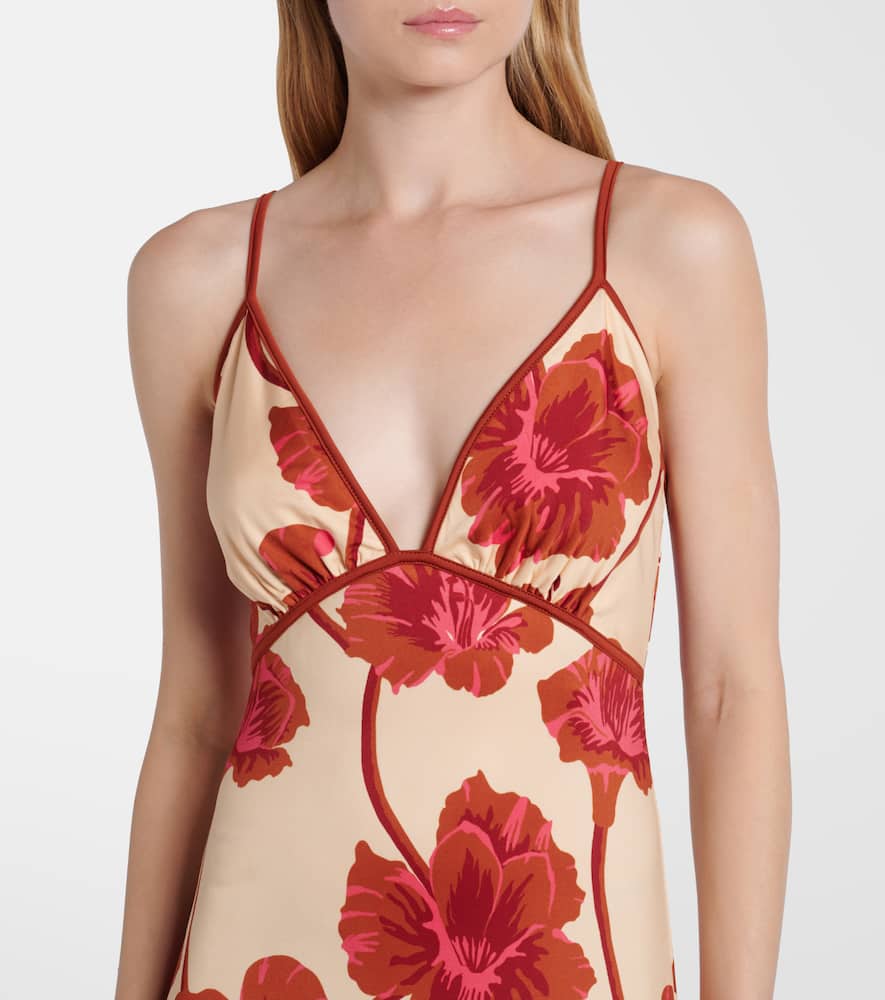 Johanna Ortiz Sendero De Astromelias Floral-print Satin Maxi Dress In Red
