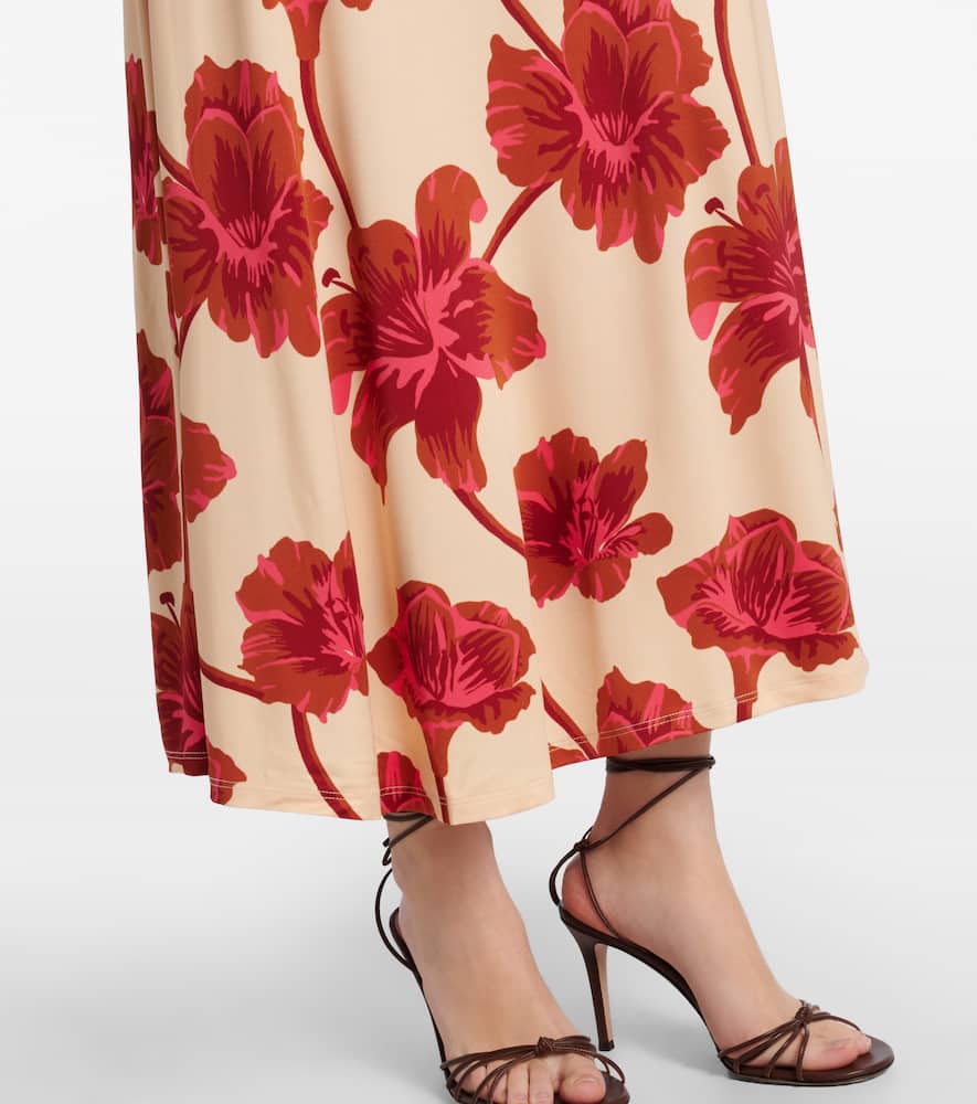 Johanna Ortiz Sendero De Astromelias Floral-print Satin Maxi Dress In Red