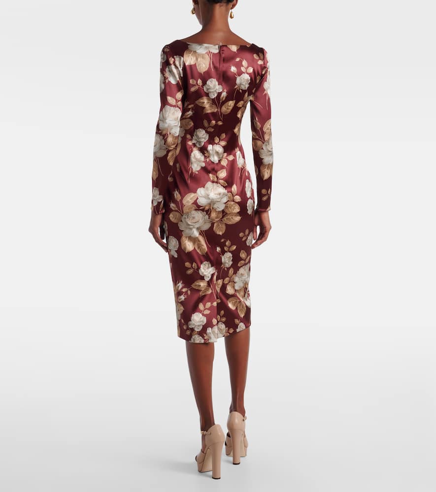 Dolce & Gabbana Floral Pattern Knee-length Dress With Long Sleeves In Burgundy