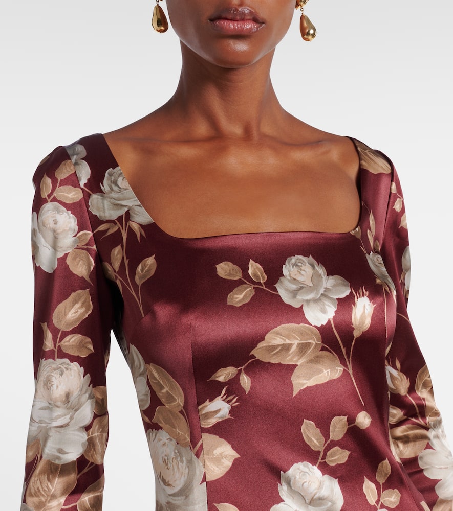 Dolce & Gabbana Floral Pattern Knee-length Dress With Long Sleeves In Burgundy
