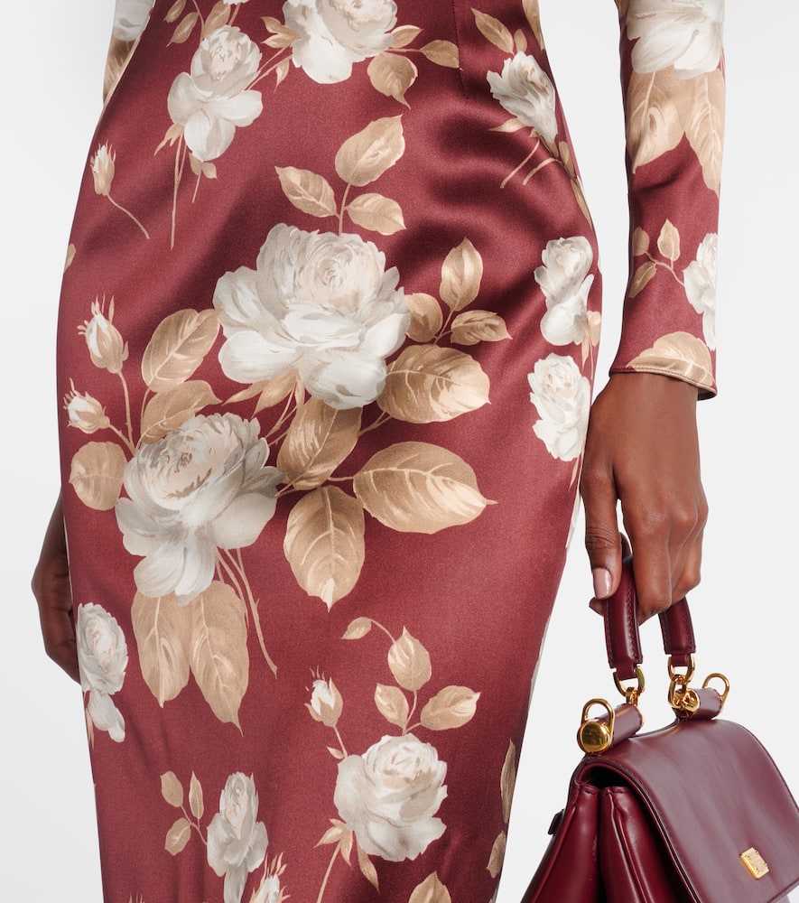 Dolce & Gabbana Floral Pattern Knee-length Dress With Long Sleeves In Burgundy