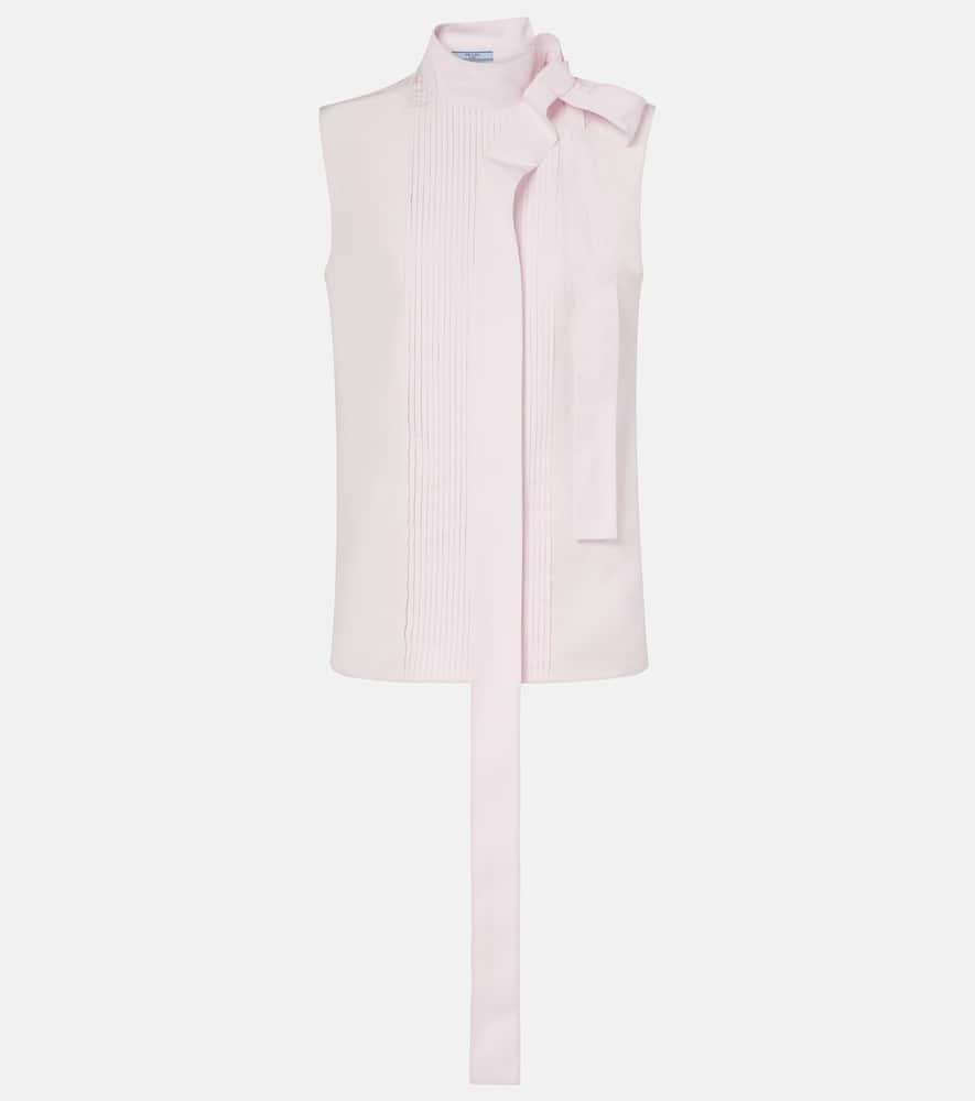 Prada Bow-detail Pleated Cotton Poplin Top In Multi