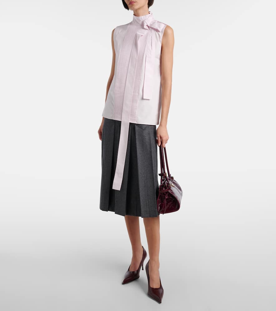 Prada Bow-detail Pleated Cotton Poplin Top In Multi