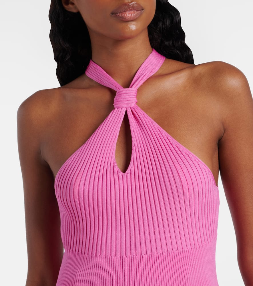 Simkhai Andrea Ribbed-knit Halterneck Top In Pink