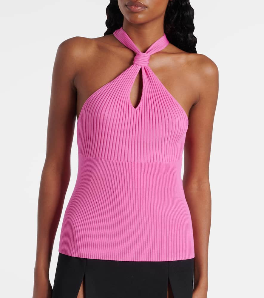 Simkhai Andrea Ribbed-knit Halterneck Top In Pink