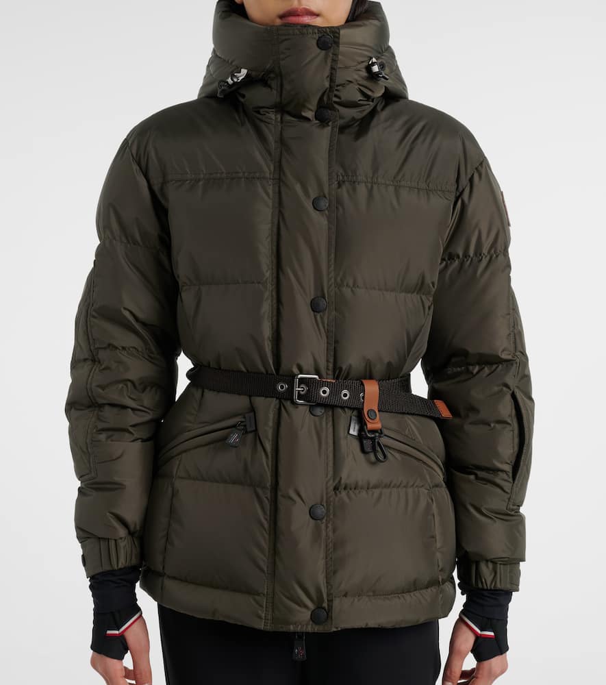 Moncler Salastrains Belted Down Ski Jacket In Green