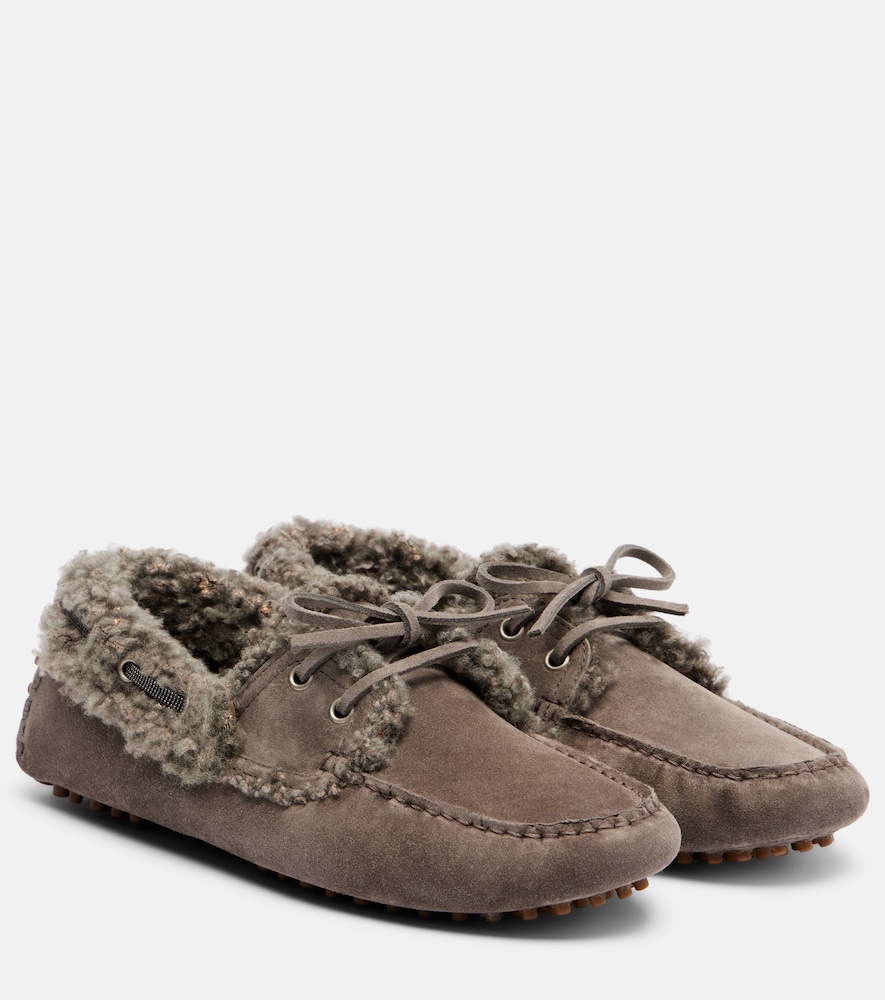 BRUNELLO CUCINELLI Brunello Cucinelli Monili shearling-trimmed suede moccasins　Brunello Cucinelli Monili シアリングトリム スエード モカシン