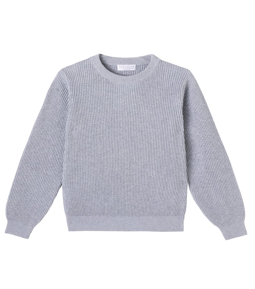Brunello Cucinelli Ribbed-knit Cotton-blend Sweater In Blue