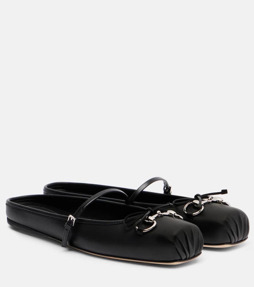 Gucci Horsebit Leather Ballet Flats In Black