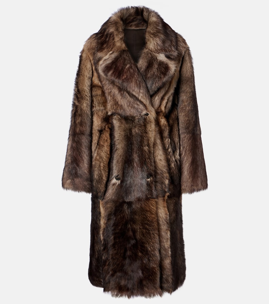 Yves Salomon Shearling Coat In Brown