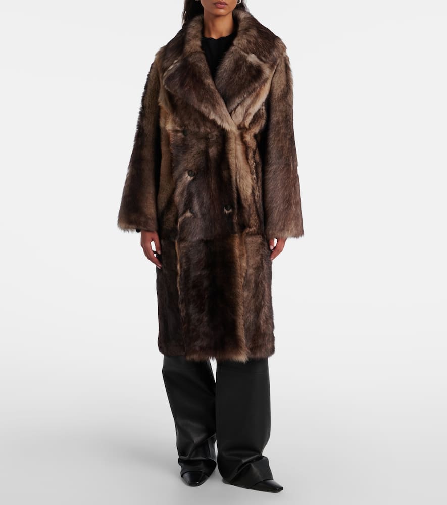 Yves Salomon Shearling Coat In Brown