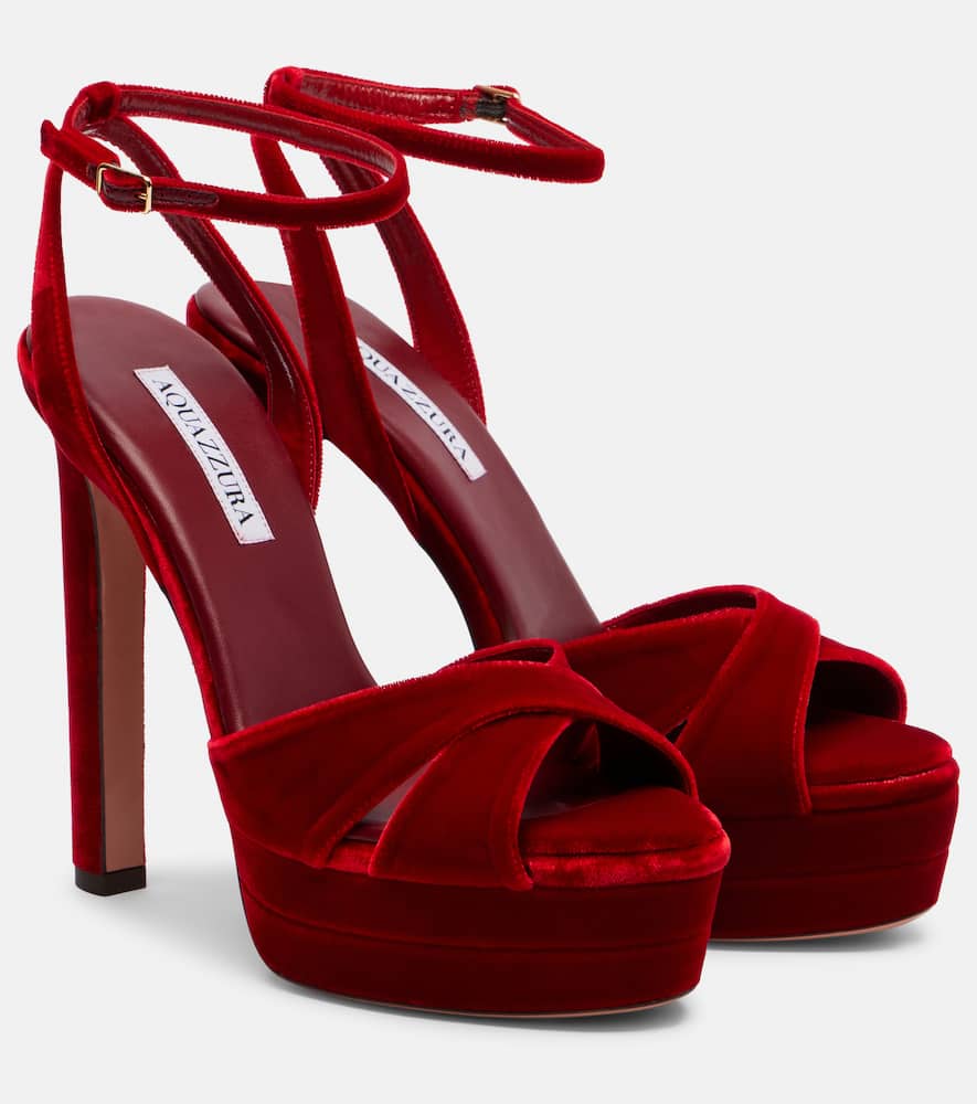 Aquazzura Divine 130 Velvet Platform Sandals In Red