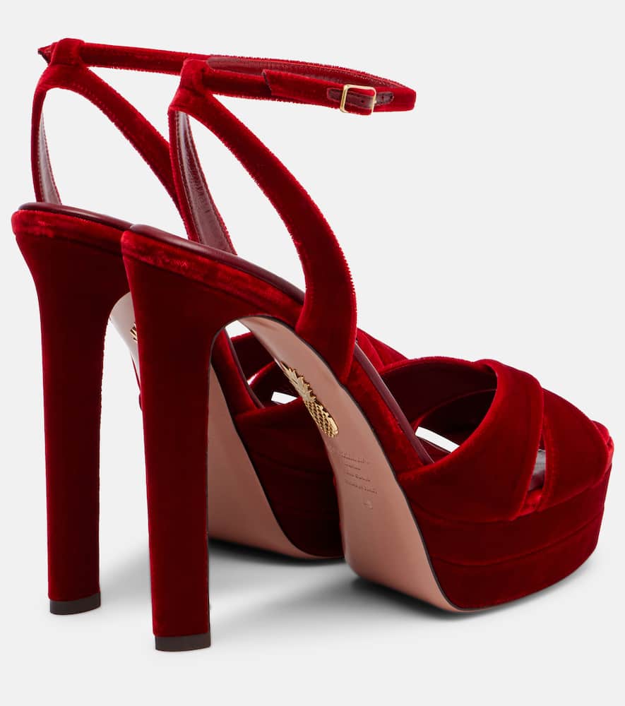 Aquazzura Divine 130 Velvet Platform Sandals In Red