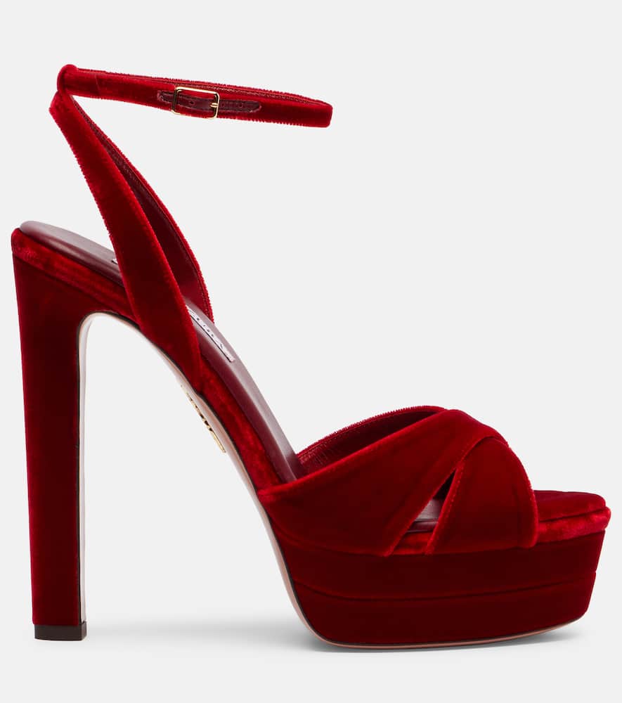 Aquazzura Divine 130 Velvet Platform Sandals In Red