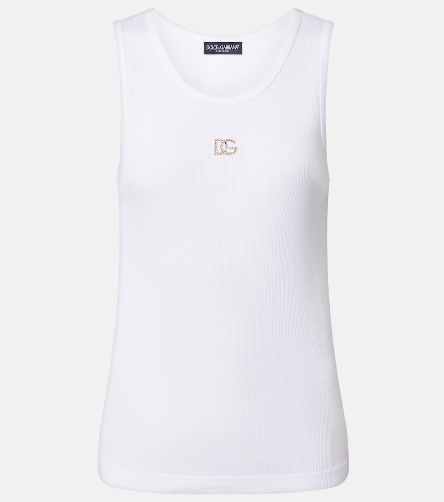 Dolce & Gabbana DG embellished ribbed-knit cotton tank top