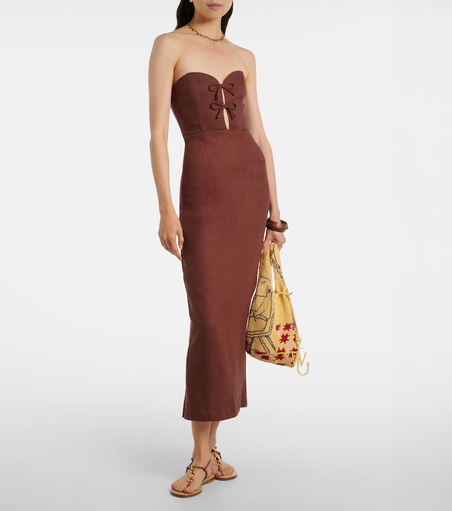 Posse Sabine Linen Maxi Dress In Brown