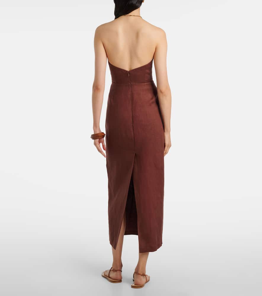 Posse Sabine Linen Maxi Dress In Brown