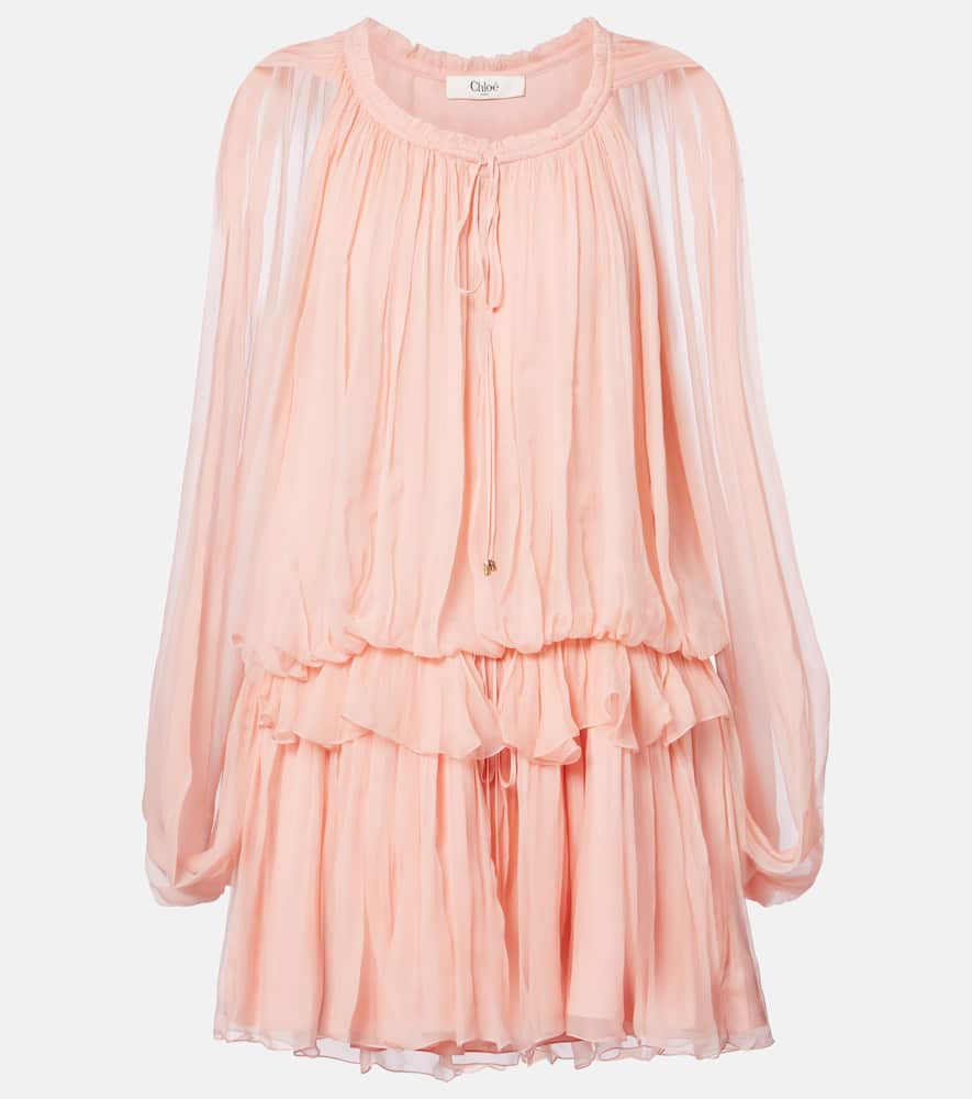 Chloé Tiered Organic Silk Mousseline Mini Dress In Pink