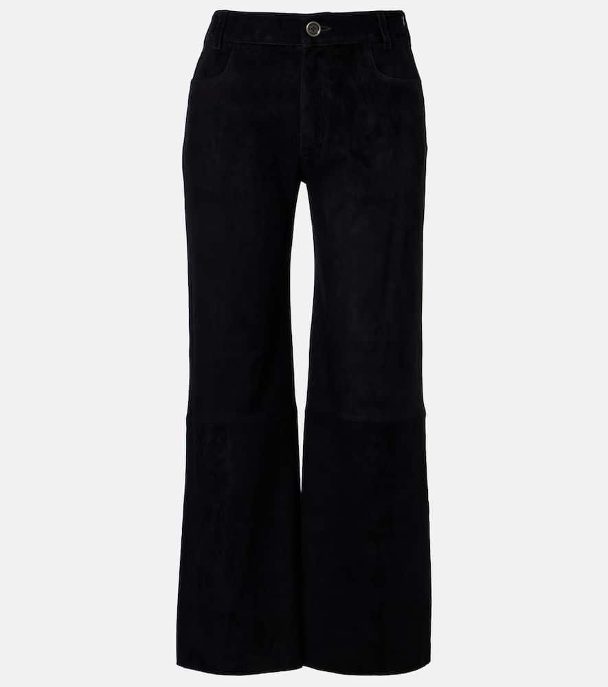 Stouls Lilou Cropped Suede Wide-leg Pants In Black