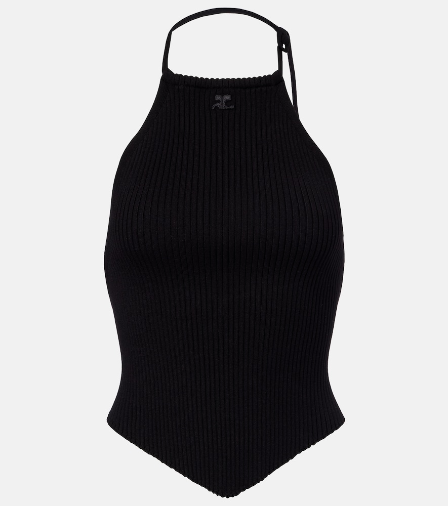 Courreges Courrèges Pointy ribbed-knit halterneck top